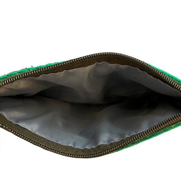 NWOT Turkmen Woven Wool Carpet Clutch Wristlet Purse, Green w/ Multicolor Design